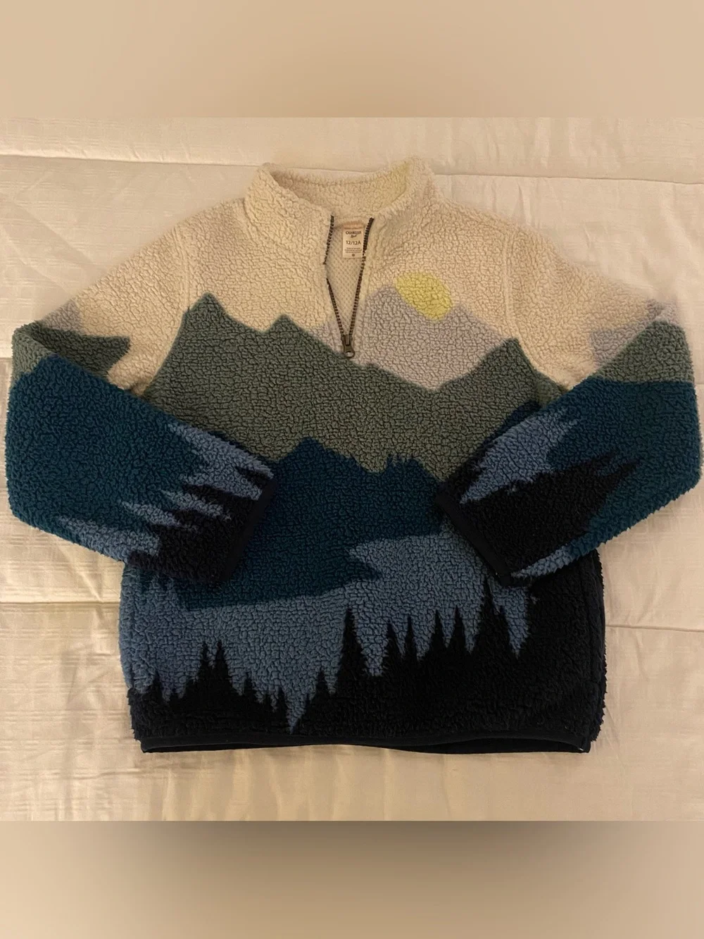 Osh Kosh Fleece Jacket 1Boys 12 Mountains Outdoor Sherpa 1/4 Zip Nubby Casual